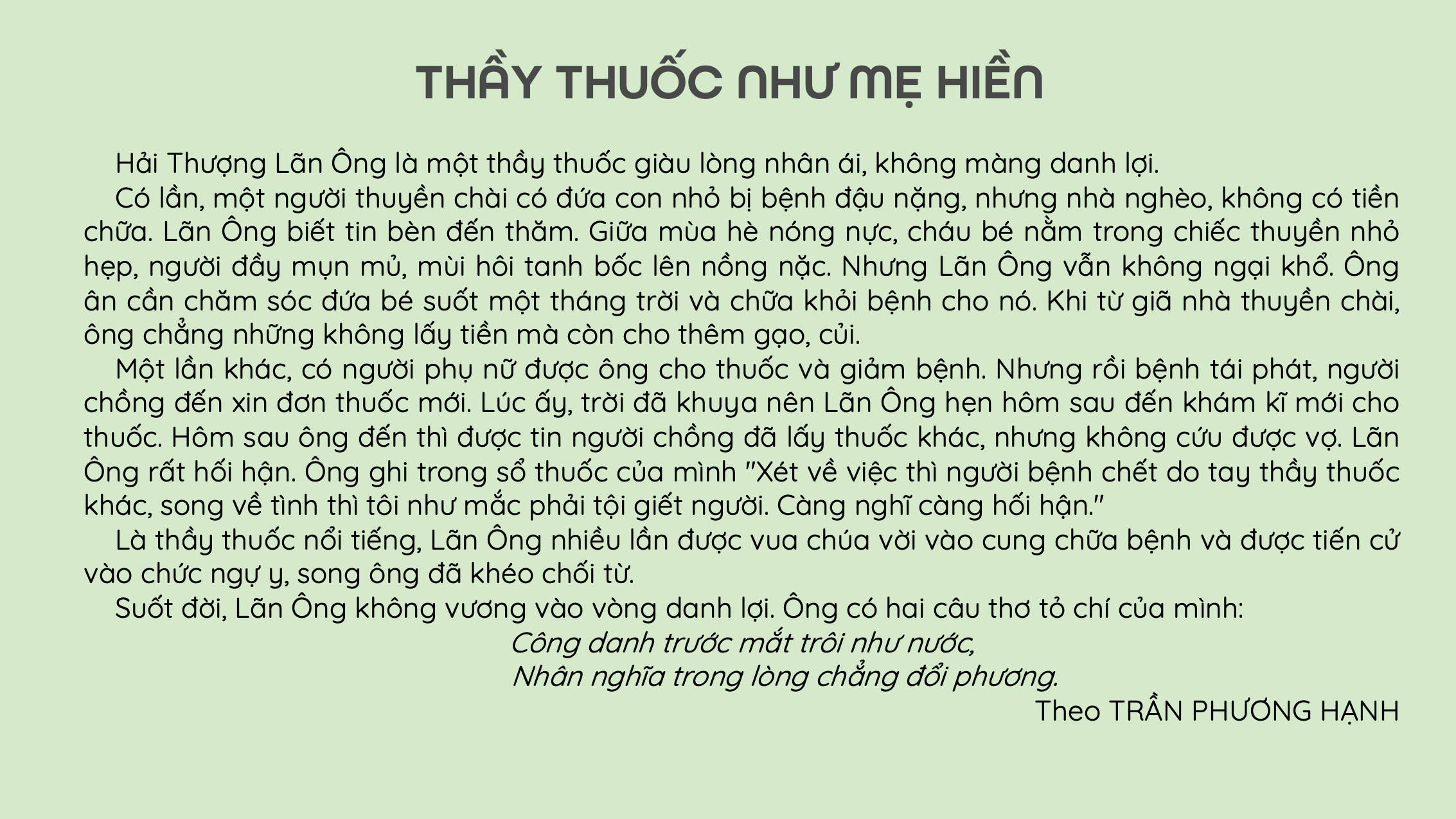 bài đọc thầy thuốc như mẹ hiền